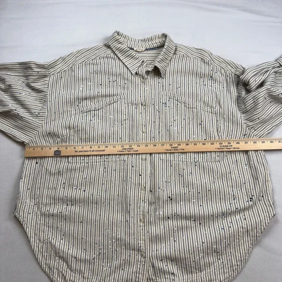 Pilcro Anthropologie Striped Paint Splatter Denim Shirt Womens 2X Oversized - Picture 4 of 7